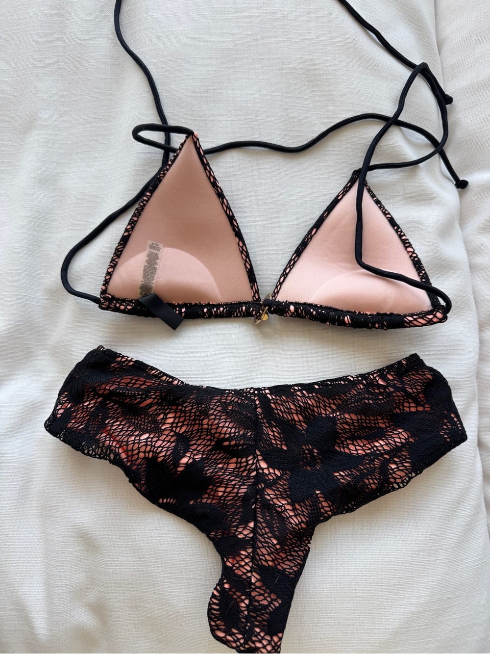 NEW Victoria’s Secret Black and pink Lace Overlay Pink Bikini swimsuit push up - Picture 4 of 4